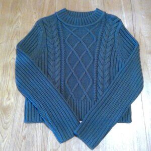 NWOT Tommy Jeans Womens Olive Green Chunky Cable Knit Fall Crop Sweater Sz Small
